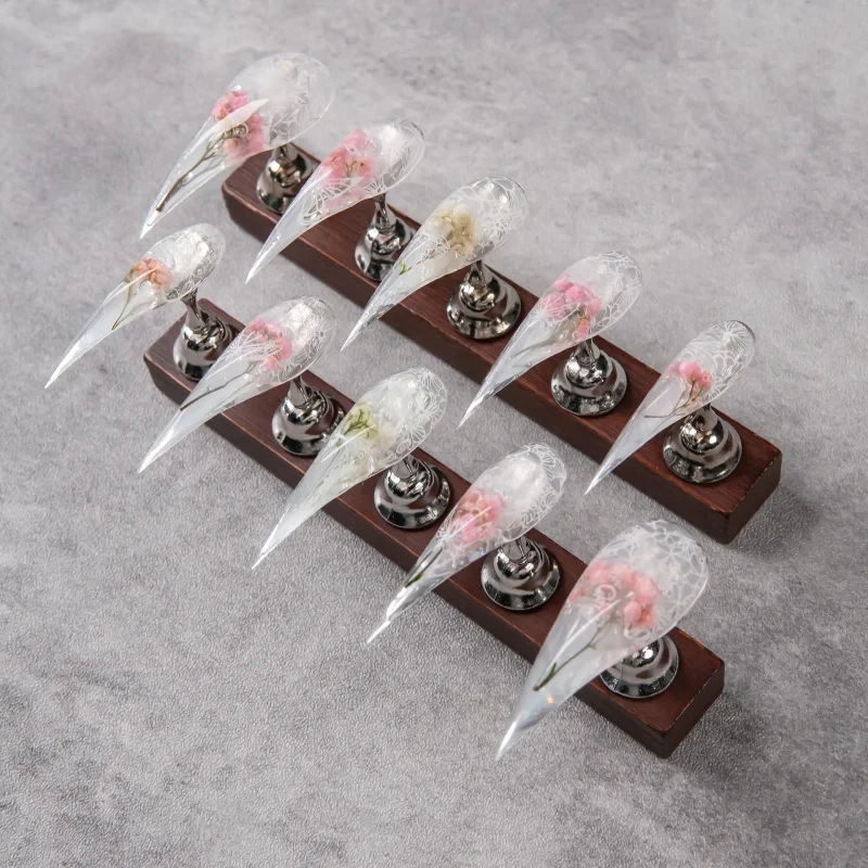 Icy Transparent Lace Dried Flower Dragon Claw Press-On Nails Sharp, ultra-long, fang-like fake nails