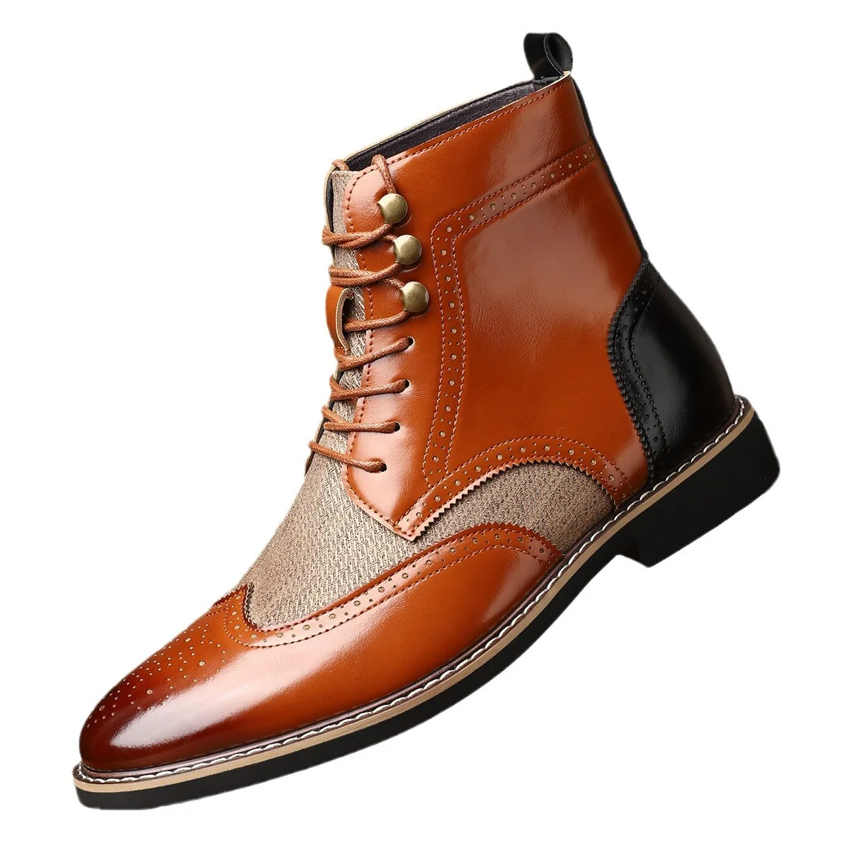Men‘s Retro Vintage Pointed Toe Chelsea Boots Business Casual Low Heel Ankle Boots Trending Breathable Carved Men's Boots