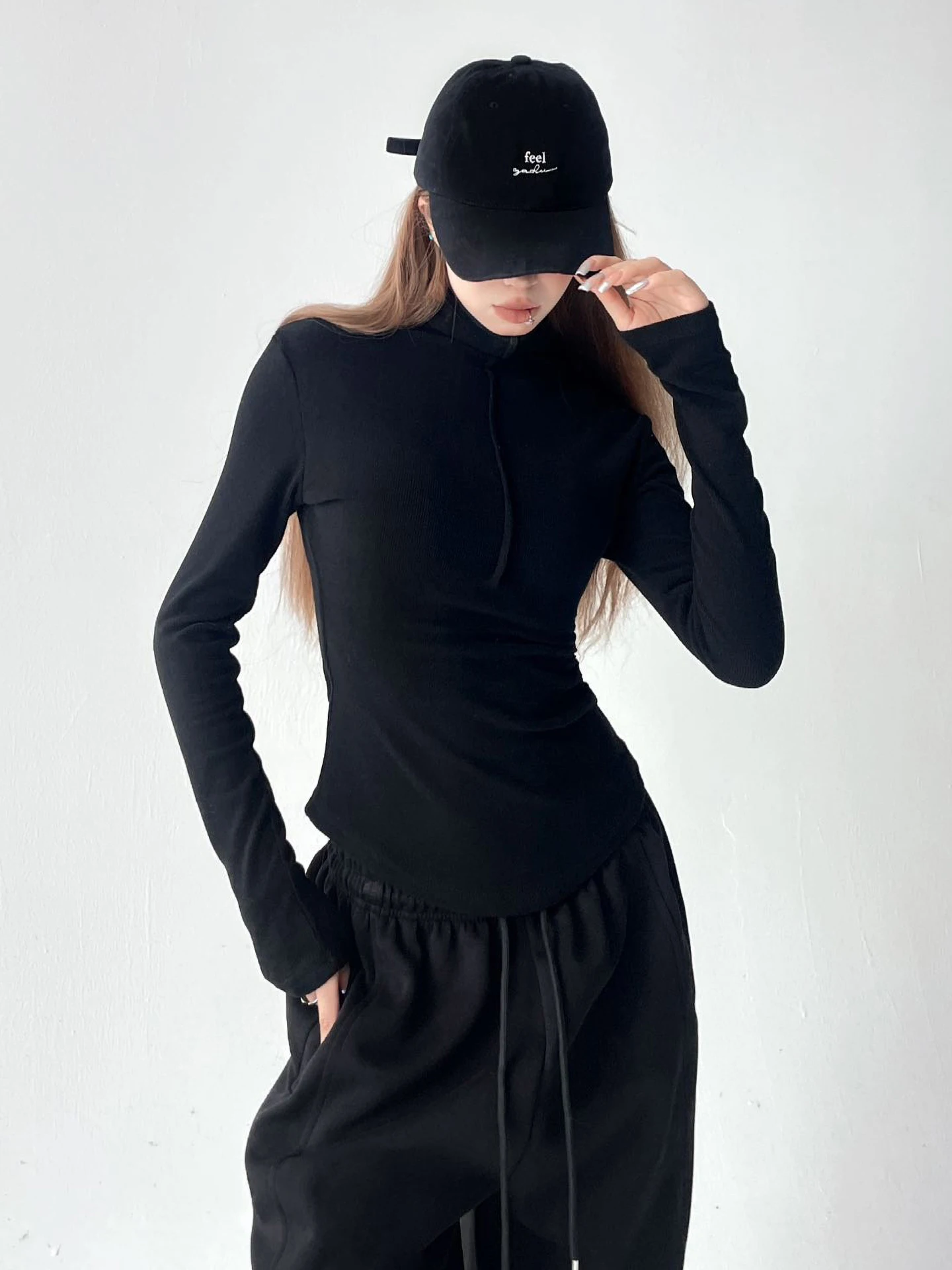 Cseta Fena Estilosa de Gola Alta, Ajuste Slim, Manga Longa, Confortável e Flexível para Todas as Estações