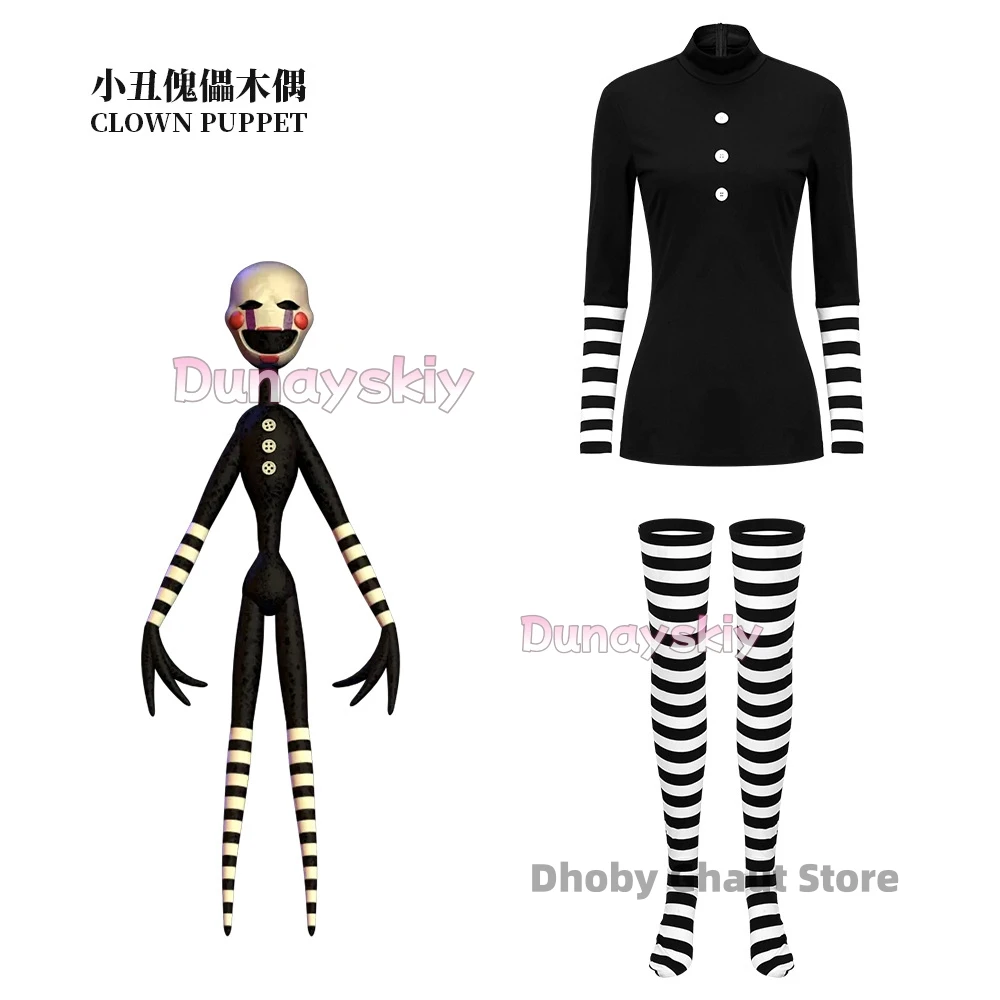 

Костюм для косплея в стиле аниме: комплект с платьем и носками, черно-белый полосатый наряд клоуна для Хэллоуина, ролевых вечеринок и карнавалов