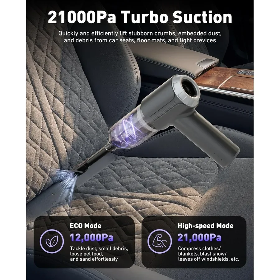 مكنسة كهربائية محمولة للسيارة لاسلكية مع محرك بدون فرش، منفضة هواء صغيرة عالية الطاقة 21000 باسكال، مكنسة كهربائية محمولة 7 في 1 للوحة المفاتيح C