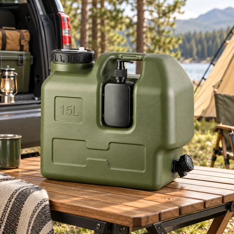 Portable Water Container with Faucet 15L 20L 30L HDPE Camping Water Tank with Soap Dispenser for Outdoor Travel