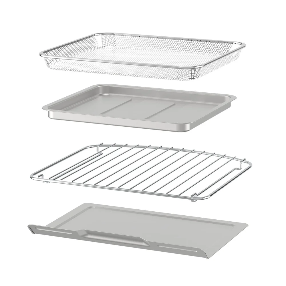 Heißluftfrittier-Toaster aus Edelstahl, 4 Scheiben, mit 5 Kochfunktionen, einfache Ansicht, Glastür, spülmaschinenfeste Teile, gleichmäßiger Toast