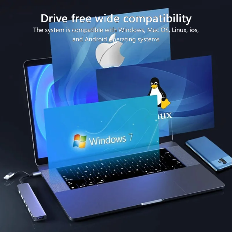 Station d'accueil 7 en 1 USB2.0 type-c, double connecteur, extenseur d'ordinateur, Hub multi-interface Compatible Windows MacOS Linux Android