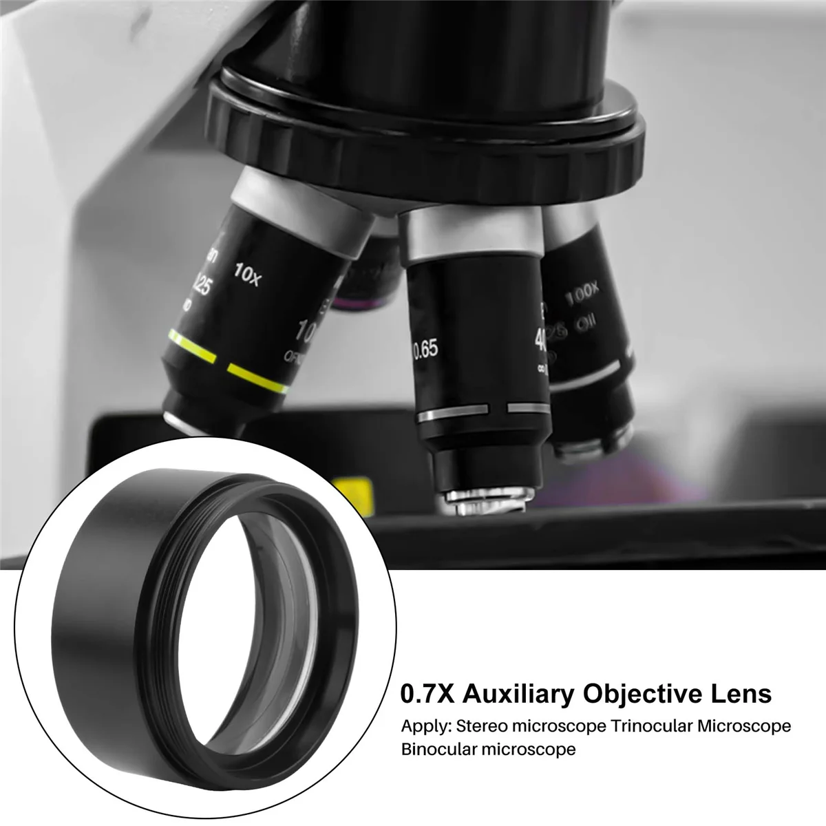 B52C WD120 0.7X Trinocular Stereo Microscope Auxiliary Objective Lens Barlow Lens 48mm Thread