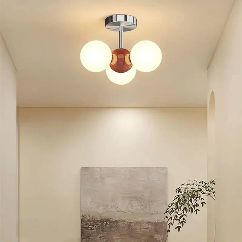 New Aisle Ceiling Chandelier Lamps  Lights  for Corridor Balcony Bedroom Study Led Glass Ball Cream Style Indoor Lighting