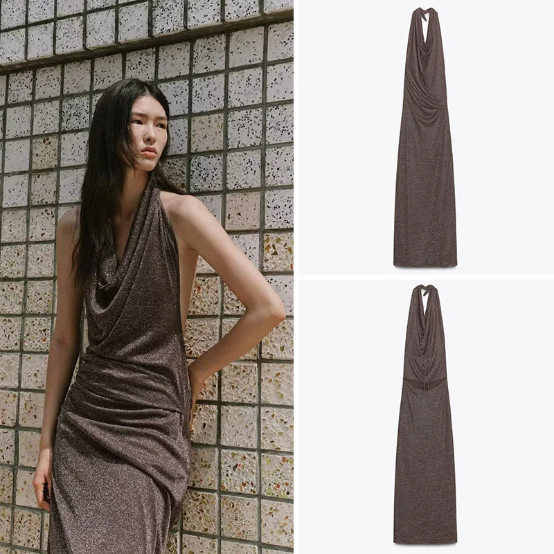 

Сексуальное длинное металлическое платье цвета Dr ZA2025, новое летнее женское модное повседневное платье H-Line для женщин