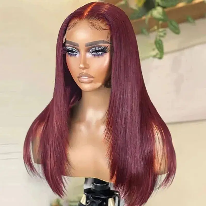 99j Colored Straight 13x4 HD Lace Frontal Wig Human Hair 13X6 Closure Wigs Burgundy Red HD Lace Front Human Hair Wigs For Women