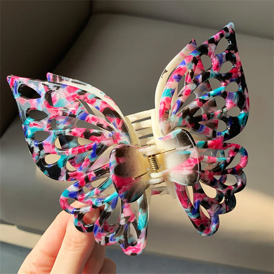 Stylish and sweet hollow double-layered butterfly clip for women\'s back head hair clip large shark volume hair clip jewelry