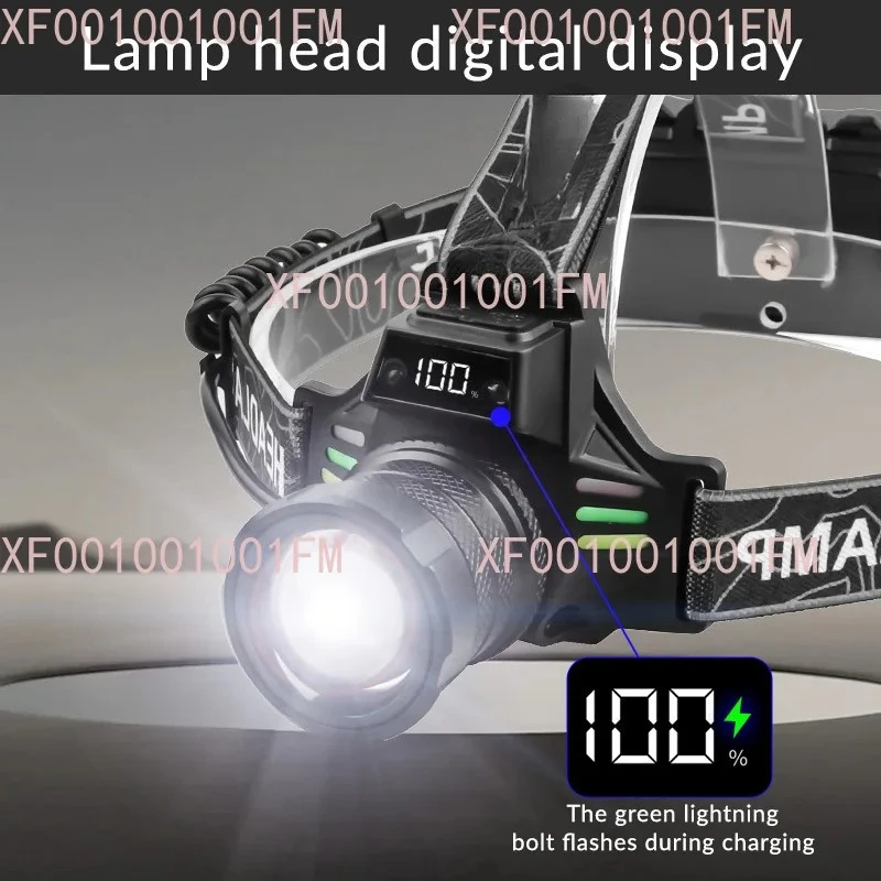 White laser strong light long-distance headlight, digital screen USB charging outdoor night fishing search induction headlight