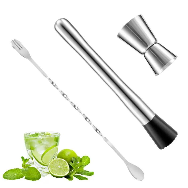 SEWS-Stainless Steel Cocktail Muddler, Mixing Spoon, Jigger Set, Bar Tool Set For Bar Party Wine Cocktail Drink Shaker