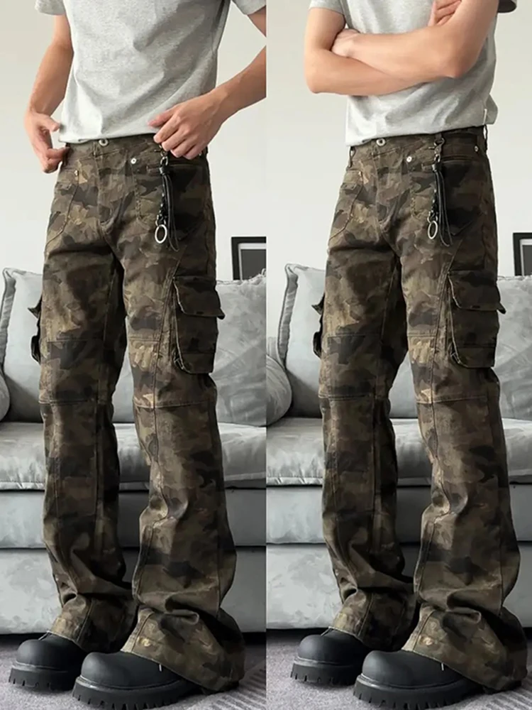 

Мужские брюки-карго Cleanfit с камуфляжным принтом, с поясом, с высокой талией, прямого кроя, весенне-осенние, в американском ретро-стиле, рабочие, повседневные