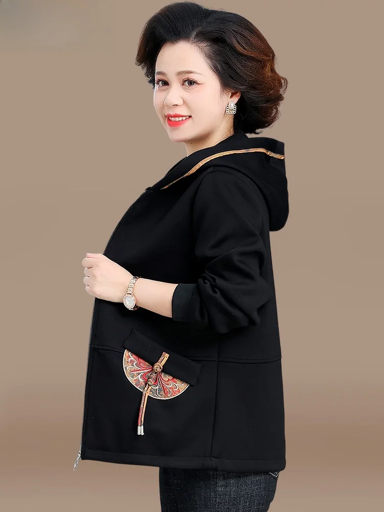 

Новая китайская вышитая куртка-жакет с капюшоном для женщин среднего и старшего возраста, повседневная верхняя одежда на весну-осень