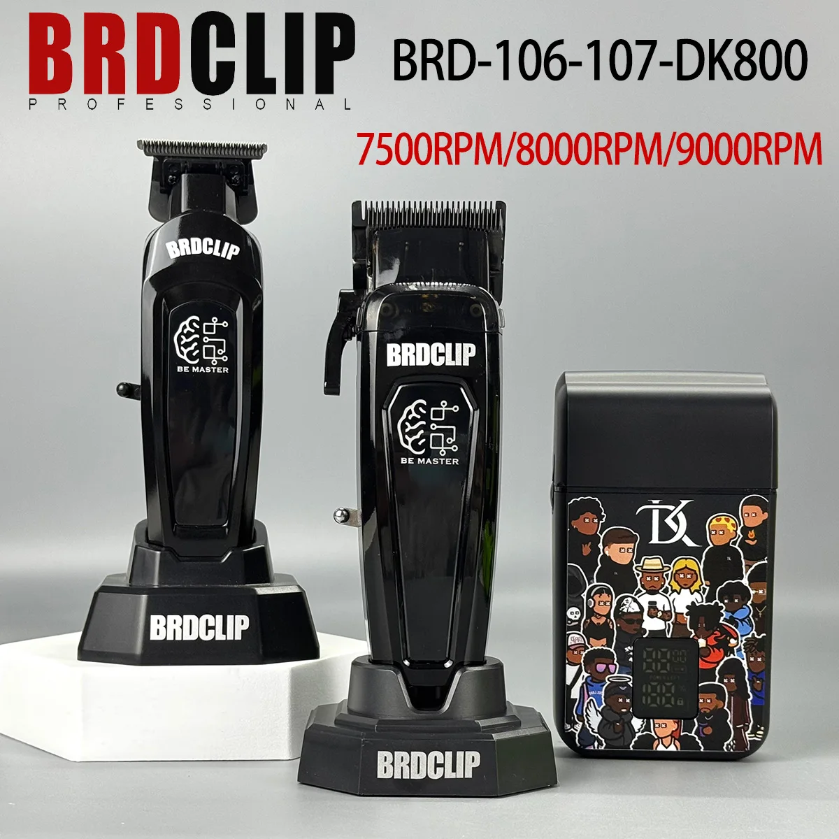 

BRDCLIP Профессиональный парикмахерский набор 106 107 DK800 с базовым зарядным устройством 7500 об/мин Машинка для стрижки волос DLC Лезвие 8000 об/мин Триммер 9000 мАч Бритва