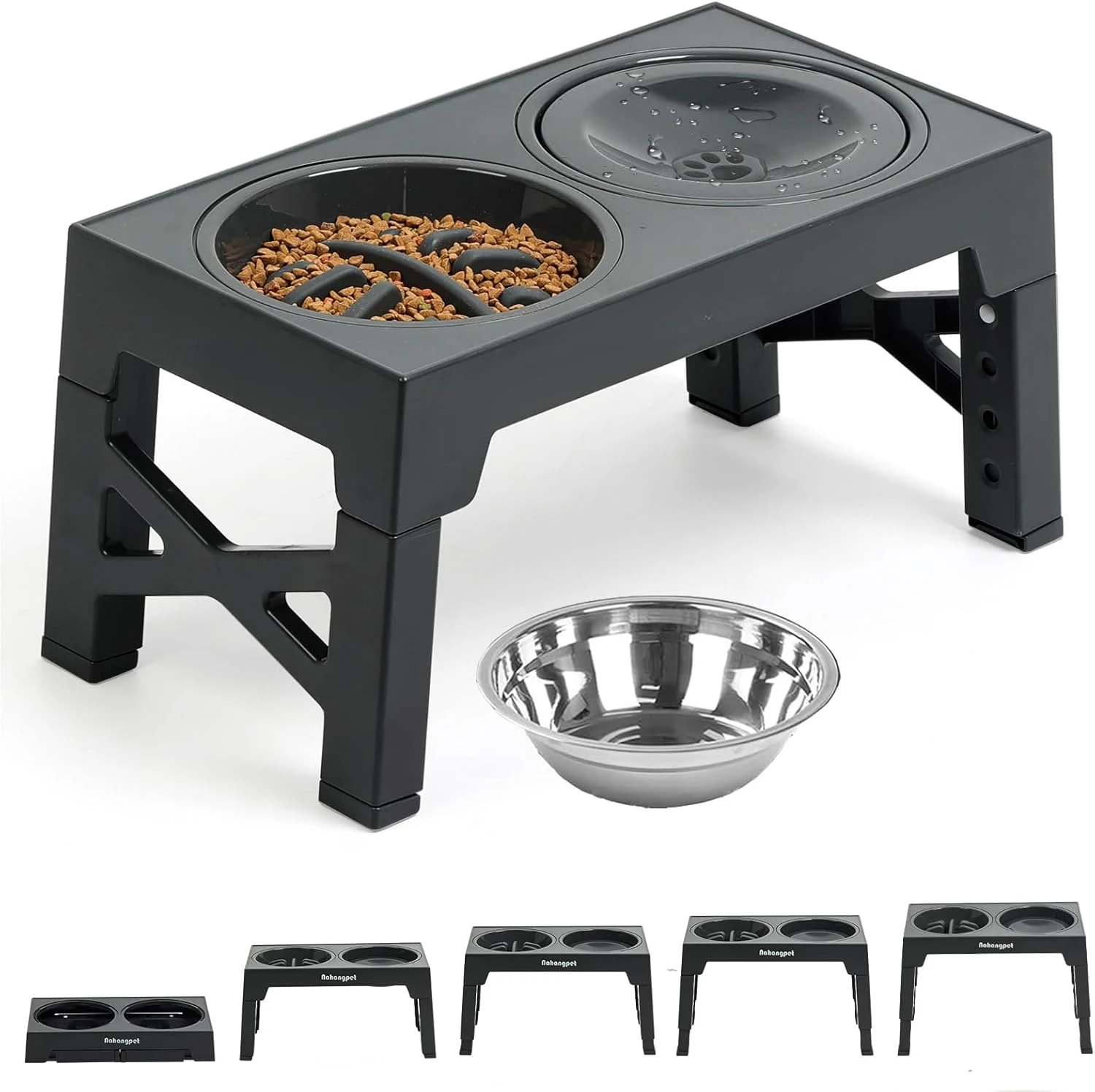 

Миски для собак 3-в-1 с регулируемой высотой (5 уровней), для еды и воды, нескользящие, без проливания