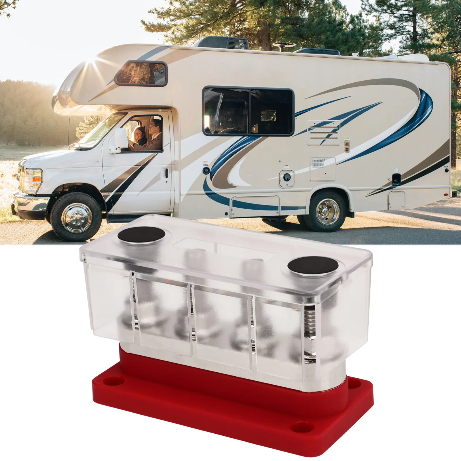 

Аккумуляторная шина от 12 В до 48 В, 600 А, сильноточный M10, 4-контактный блок распределения питания для автомобиля, лодки, яхты, красный