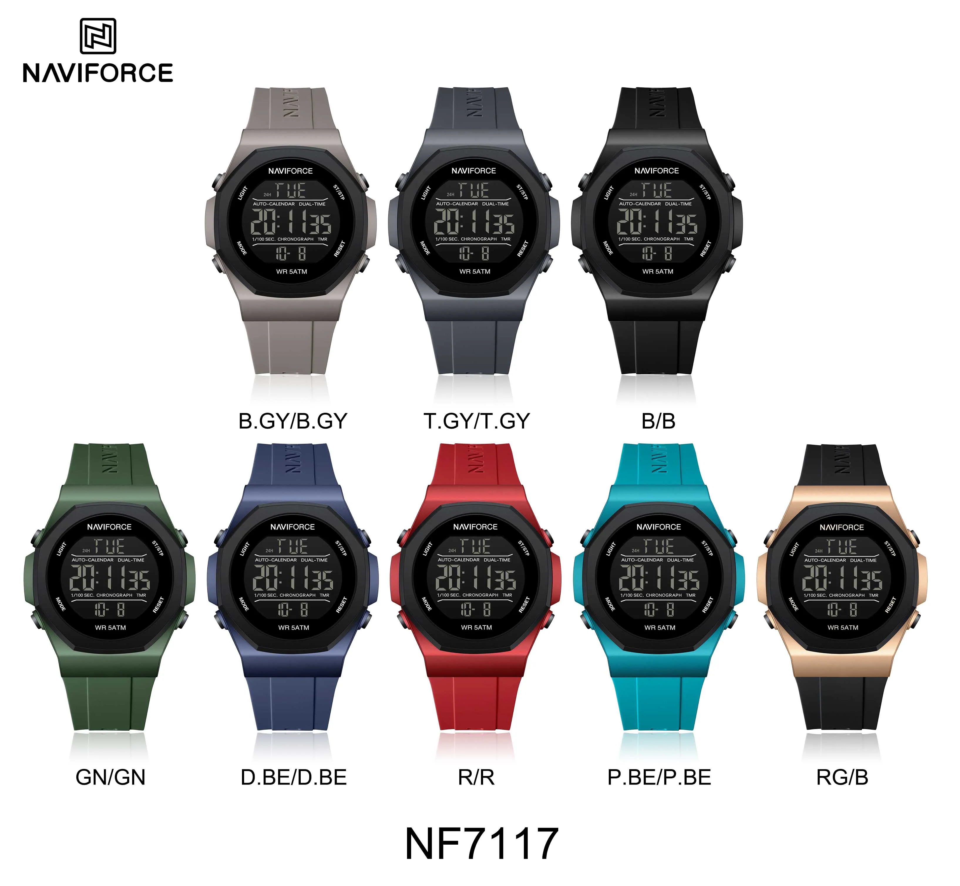 NAVIFORCE رجل ساعة رقمية عادية الرياضة الرجال الساعات الغاز المرحلة سيليكون حزام مقاوم للماء توقيت شاشة الكريستال السائل ساعة يد رجالي #6