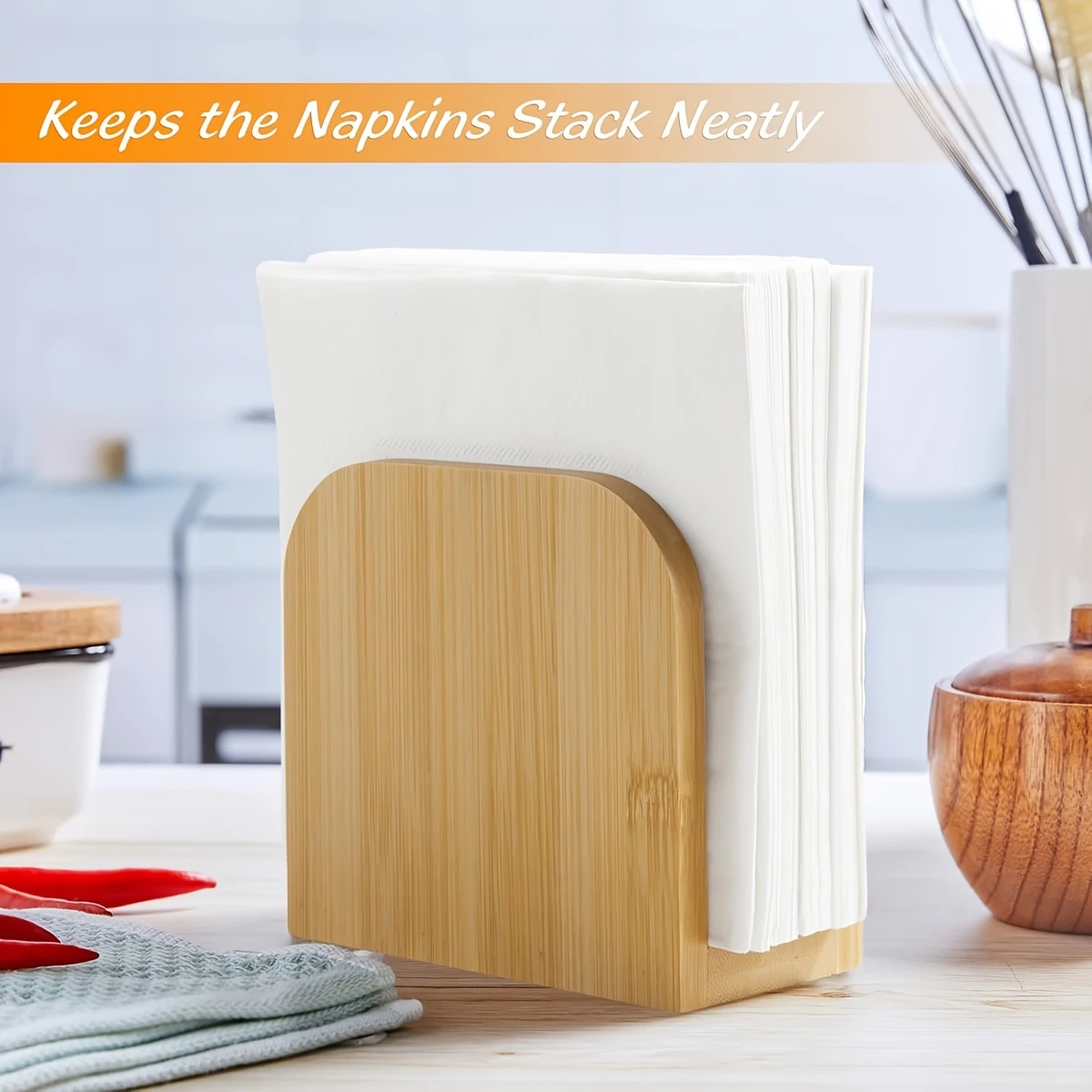 Bamboo Napkin Holder for Table, Upright Napkin Holder for Kitchen, Standing Napkin Dispenser for Dining Room, Party, Cocktail