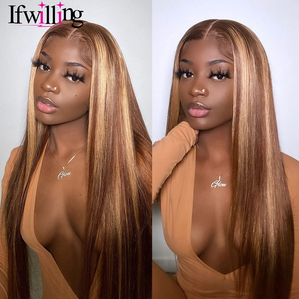 

Highlight Wig Ombre HD Lace Front Human Hair Wigs Straight Lace Front Wigs Human Hair 4/27Brown Blonde Lace Front Wig Human Hair