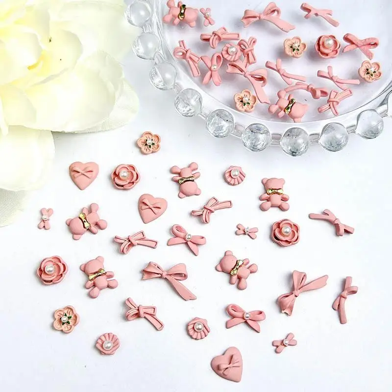 Dijes irregulares para uñas, 10 piezas, varios estilos, oso, corazón, perla, flores, decoraciones para manicura, DIY