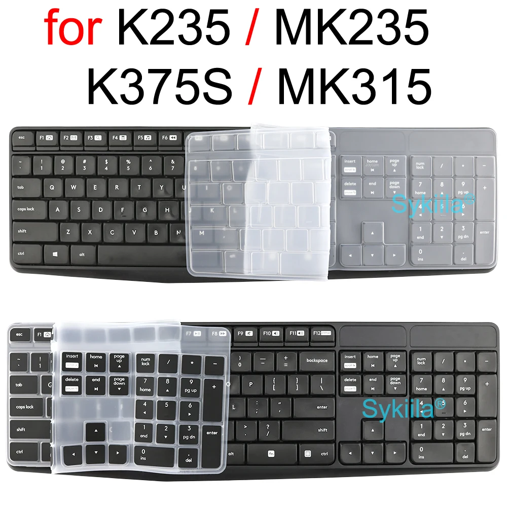 Keyboard Cover for Logitech MK235 K235 MK315 K375S 2019 2020 Wireless Black Clear Transparent Silicone Skin Case Protective