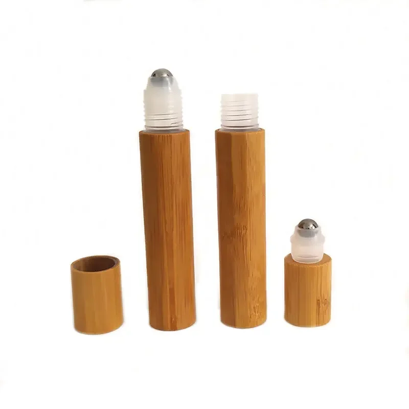 50/100Pcs Empty15ml Luxury Empty Bamboo Roll On Bottle with Metal Roller Ball Inner For Essential Oil Perfumre Travel Storage