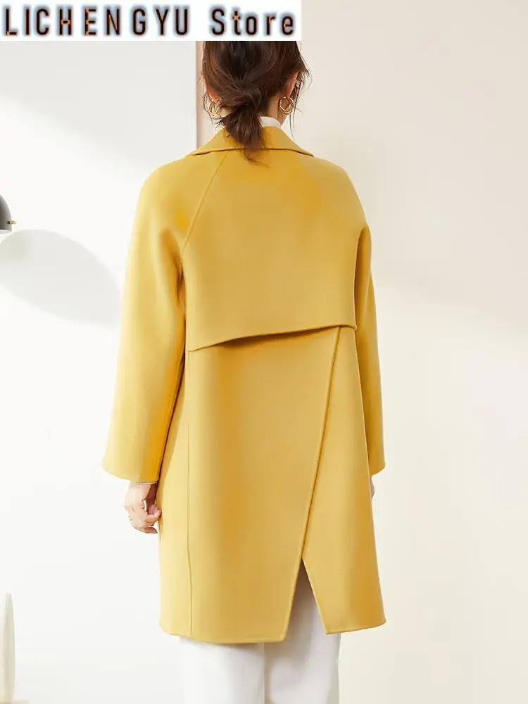 Autumn and Winter New Women's Coat Fashion Trend Wool Woolen Coat Yellow High-End Women's Comfortable Loose Top