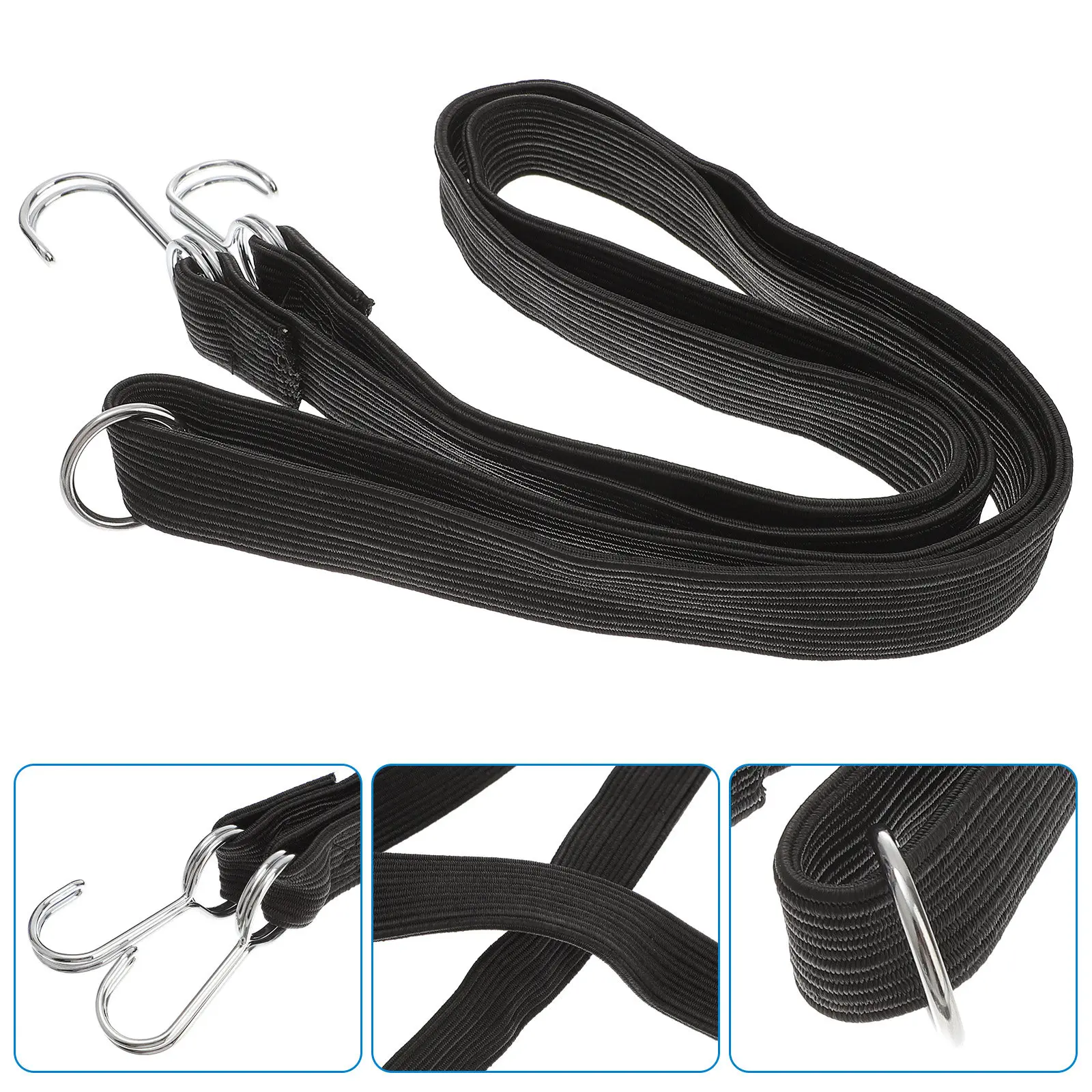 2Pcs Elastic Luggage Strap Strong Carbon Steel Hooks Bike Motorcycle Cargo Binding Belt Secure Fastening Strap