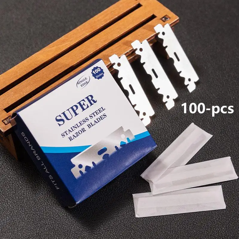 100Pcs Sharp Cutting Blades Single Edge StainlessSteel Razor Blades For Barber Shaving Scraper Household Industrial Cleaning Use