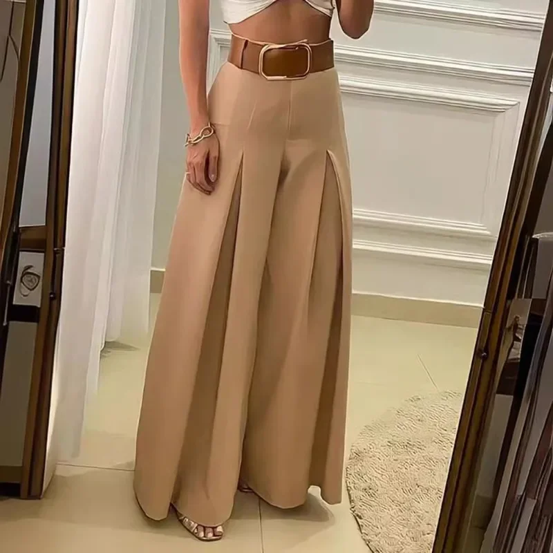 Y2K Chic Fashion Female High Waist Loose Folds Full Length Trousers Streetwear Without Belt 2024 Elegant Women Wide Leg Pants