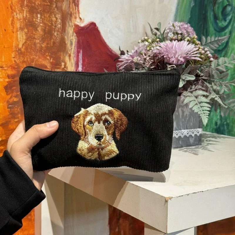 Niche Cute Corduroy 10,000 Needles Embroidered Cosmetic Bag Portable Travel Business Trip Skin Care Products Network Storage Bag