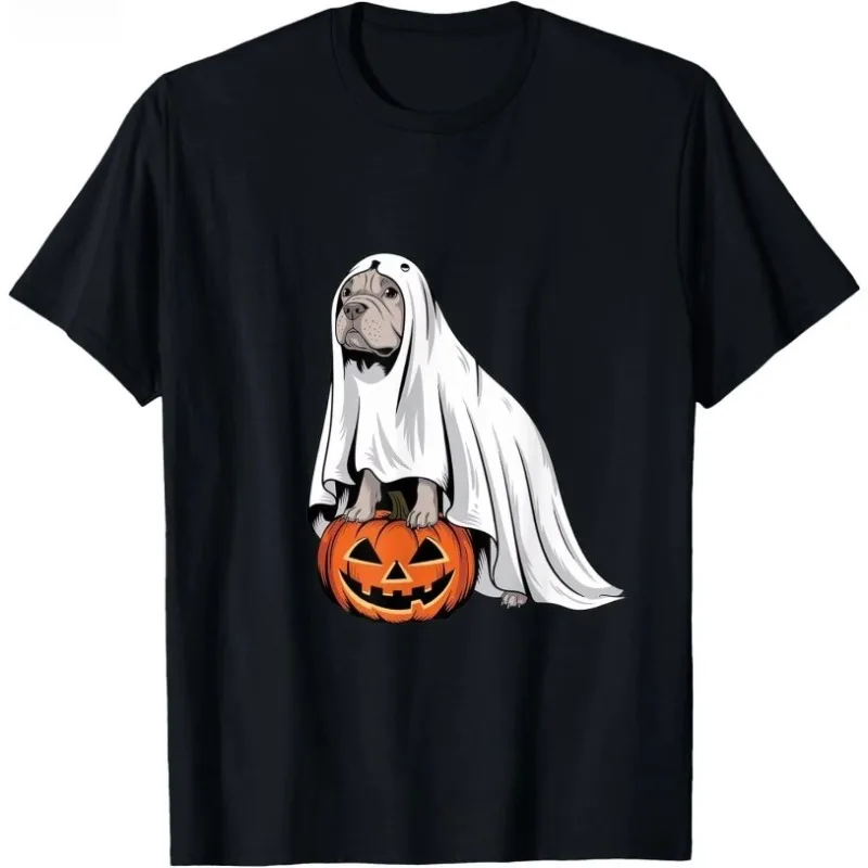 

Summer Dog Pumpkin Halloween T-Shirt Funny Pet Graphic Cotton Short Sleeve Casual Trendy Streetwear
