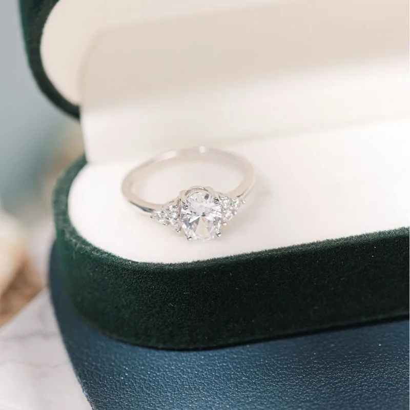 S925 فضة أزياء الماس مجموعة جولة الدائري، مجموعة الزركون الأبيض السيدات خاتم الخطوبة #3