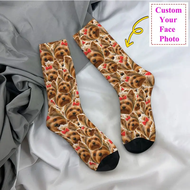 Cute Mens Personalized Dog Face Custom Dress Socks Unisex Warm Comfortable 3D Printing Cute Animal Pet Design Crew Socks