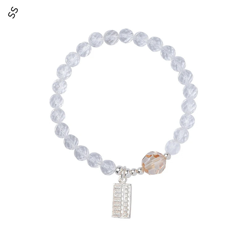 

Natural White Crystal Bracelet Simple Girls Gift Hand Strand Charm Accessories Niche Design S925 Silver Abacus Pendant Fashion