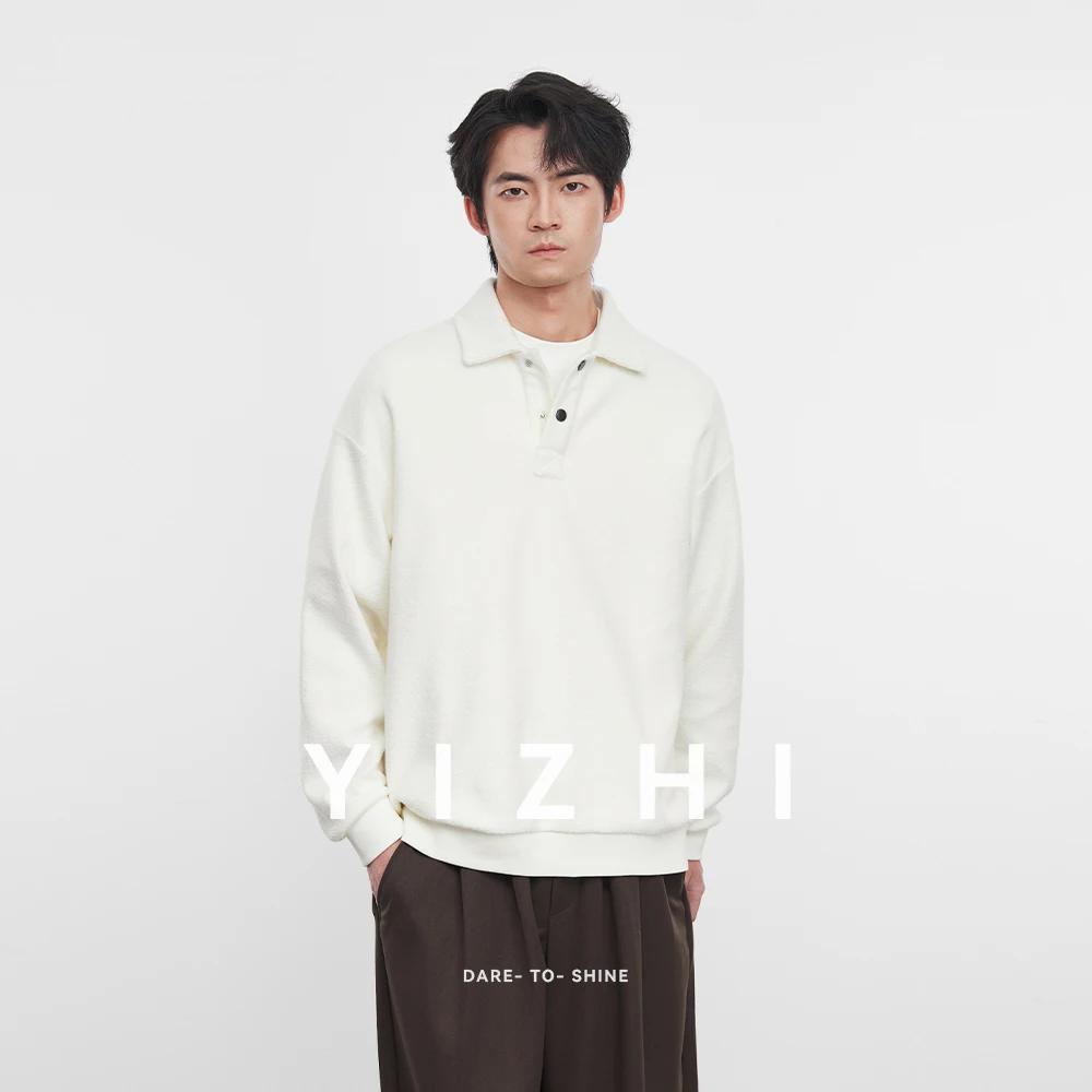 

Fashion Men's Heavy Polo Neck Sweatshirt 2025 Spring and Autumn New Lapel Loose Casual Long Sleeve Top Men's Pullover