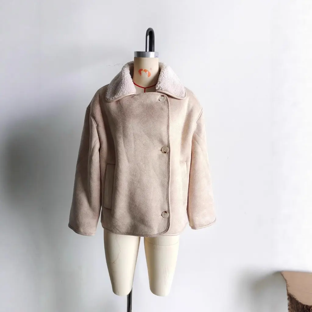 

Теплая замшевая куртка на флисовой подкладке, повседневная свободная женская верхняя одежда, модное зимнее пальто в европейском и американском стиле