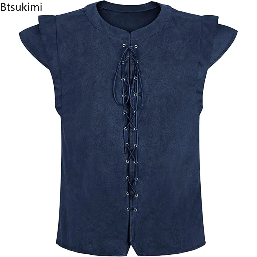 2026 Men's Halloween Renaissance Suede Vest Medieval Viking Pirate Cosplay Shirt Stage Performance Halloween Fashionable Costume