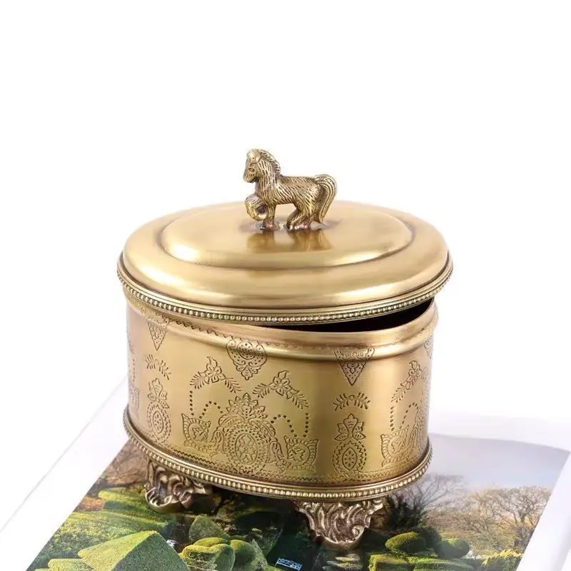 Handmade brass carving, light luxury storage tank, candy coffee tank, tea storage tank, storage ornament