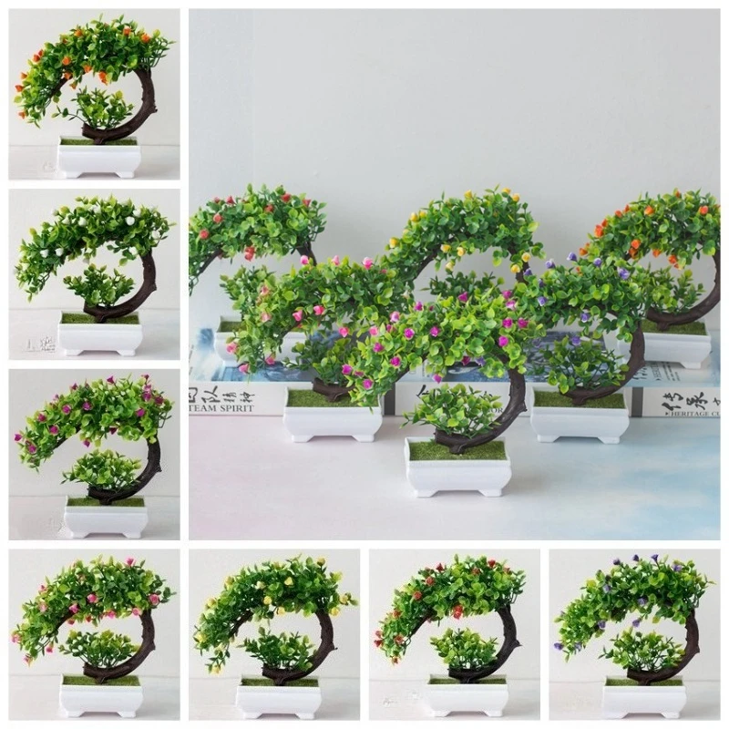 Hot Selling Artificial Bonsai Plastic Bionic Fake Plant Home Interior Office Decoration Outdoor Garden Decoration Pink Orange view 5