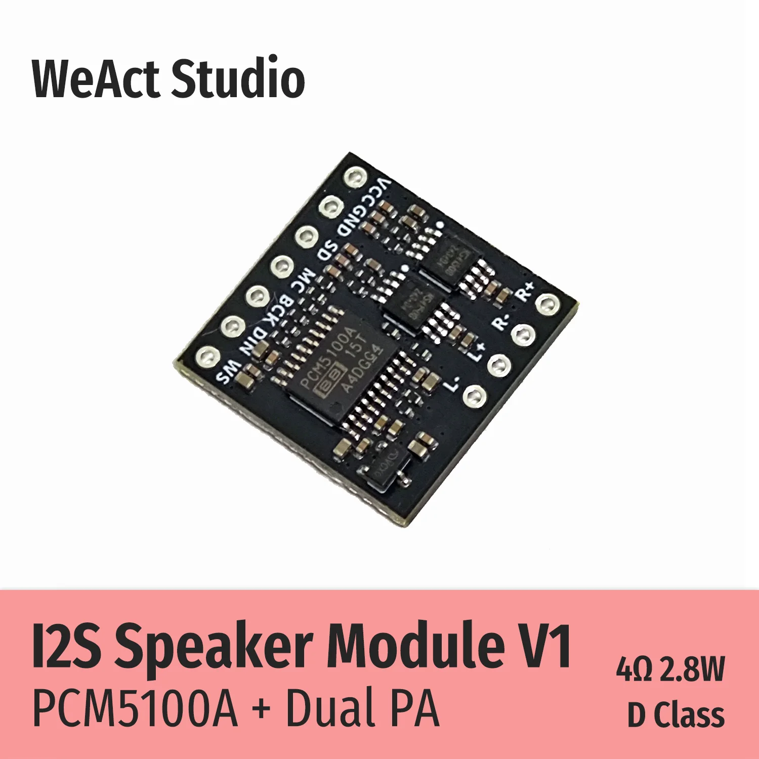 Moduł głośnikowy WeAct I2S PCM5100A Dual PA 4Ω 2,8W D Class