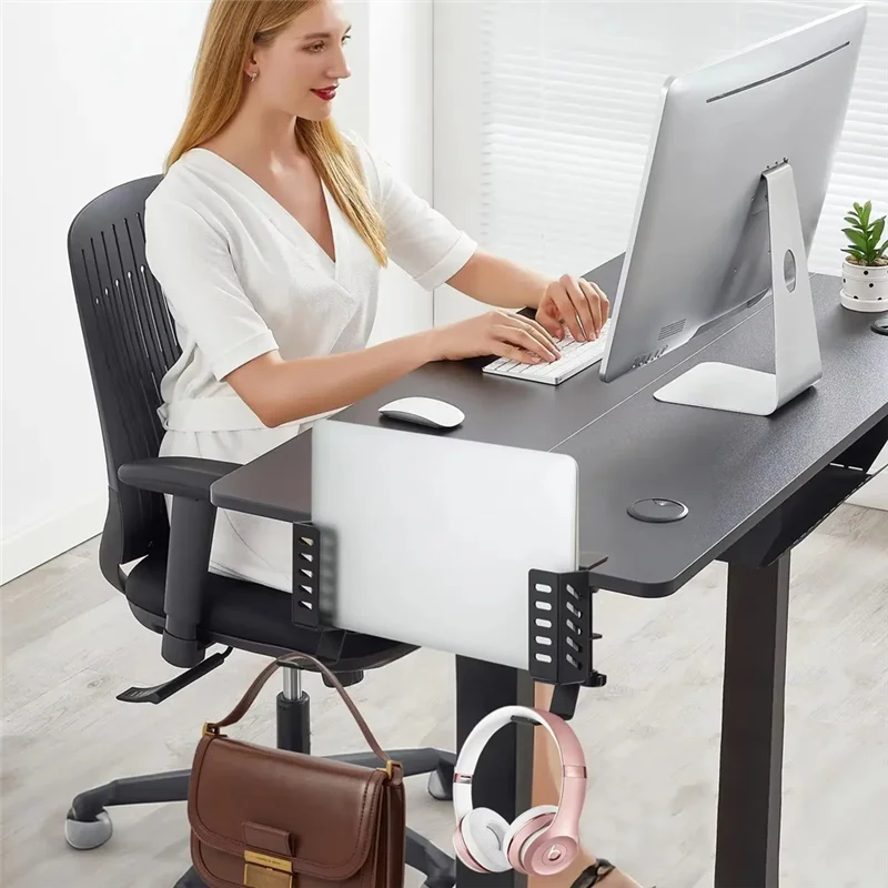 

A08E-Desk Side Laptop Mount,Hanging Laptop Holder For Office Home Clamp On Desk Side Storage Organizer For Laptops