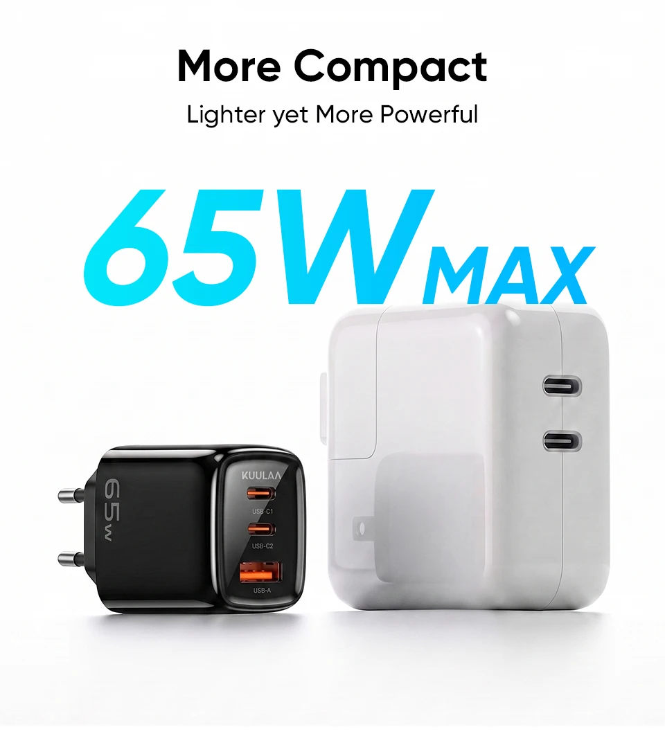 KUULAA 65W GaN Ladegerät Typ C Quick Charge 4.0 3.0 PD USB-Ladegerät für iPhone 17 16 15 Pro Max Schnellladegerät für Laptop PD-Ladegerät – Detail 4