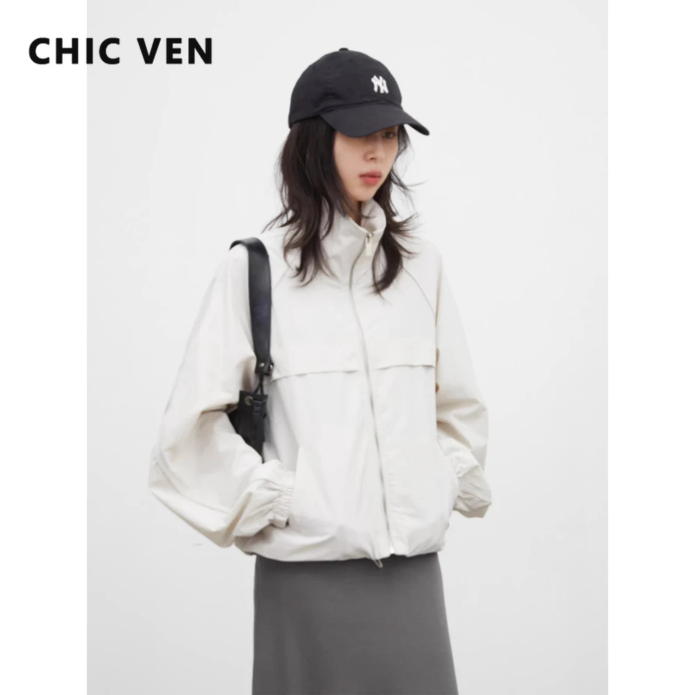 

CHIC VEN Новая женская короткая куртка свободного кроя с воротником-стойкой, ветрозащитная, повседневная, весна-лето 2026