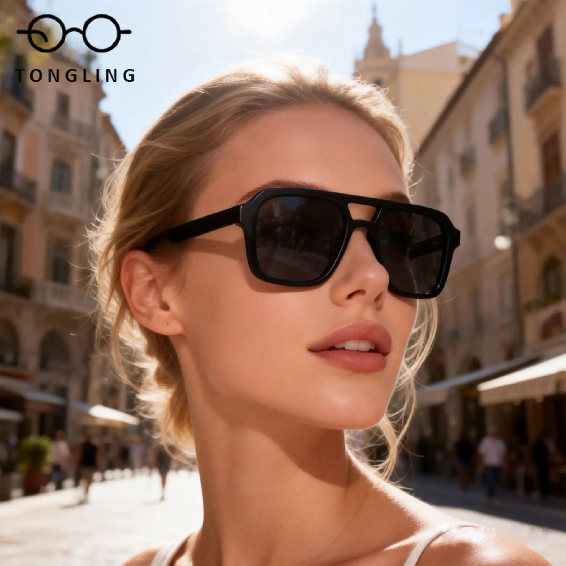 Topnotch Fashion Men Personalized Doublerail Acetate Glasses-Retro Women Trendy Handcrafted Large-Frame Outdoor Driving Sunglass