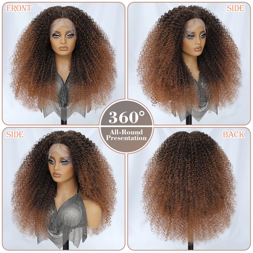 긴 아프로 곱슬곱슬한 합성 가발 24인치 제리 컬 딥 파트 레이스 프론트 가발 여성용 옴브레 블루 구리 613 하이라이트 가발