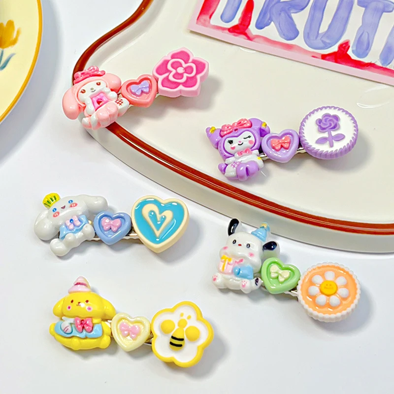 Cartoon Sanrio Hairpin Cute Hello Kitty Kuromi Melody Bangs Side Clips Girly Heart Hairpin Sweet Hair Accessories Birthday Gifts