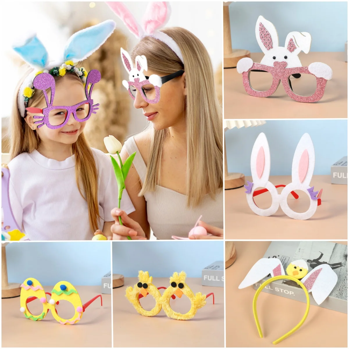 Happy Easter Decorative Glasses Bunny Ear Headband Eggs Cute Rabbit Chick Party Photo Props Kids Favor Easter Gifts For Children