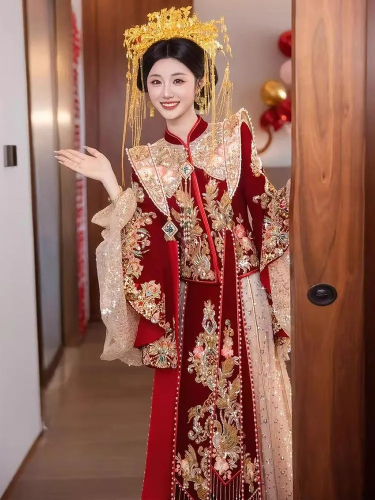 Heavy industry wedding dress new Chinese-style Hanfu toasting for women
