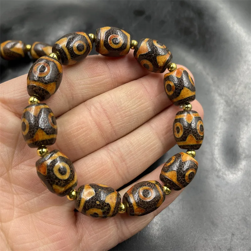 Cheap Jade Tibetan Retro Distressed Three-Eye Dzi Beads Bracelet Tiger Tooth Old Agate